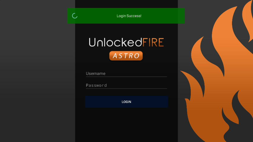UnlockedFIRE Astro login screen